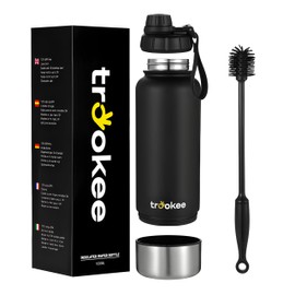 trookee® - Stainless Steel Water Bottle, 1 Litre, BPA Free, Screw Off Base - Thermos Flask Coffee, Tea, Argentine Mate - 12 Hour Hot Drink and 24 Hours Cold Drink - Water Bottle for
