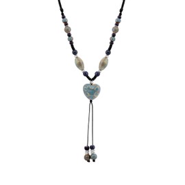 MINACHI Boho Hippie Colorful Ceramic Blue Heart Bead Strand Necklace, Bohemian Summer Statement Jewelry Gift for Women