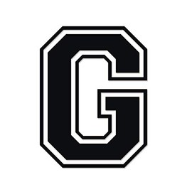 Applicable Pun Varsity Letter G - Vinyl Decal for Outdoor Use on Cars, ATV, Boats, Windows and More - Black 5 Inches Tall