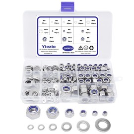 Yiezio 290 Piece Hex Nuts Washers Sets Locking Nuts Lock Nuts 304 Stainless Steel Nylon Clamping Nuts Clamping Nuts Locking Washers Assortment Set M4 M5 M6 M8 M10 M12