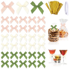 150 Pcs Small Satin Bows, 3 Color Mini Ribbon Bows with Twist Ties and Tape, Mini Bowknot Premade Bows for Gift Wrapping Gift Wrap Bows for Wedding Birthday Christmas Party Gift Decoration