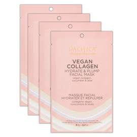Pacifica Vegan Collagen Hydrate & Plump Face Mask 4-Pack – Hydrating & Plumping Peptide-Infused Sheet Mask for Dewy Skin, with Vegan Collagen, Cucumber & Aloe, Clean Beauty Skincare​