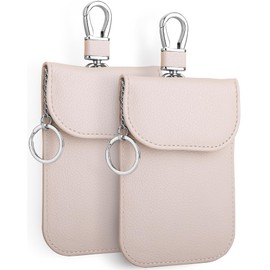 Faraday Bag for Key Fob (2 Pack), Faraday Key Fob Protector, Anti-Theft Pouch,Anti-Hacking Case Blocker, RFID Signal Blocking Bag for Car Key (Beige)