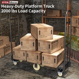 YITAMOTOR Heavy Duty Narrow Aisle U-Boat Platform Truck Dolly, 60.2 x 15.7 x 60.6 Inch U-Boat Cart with Thick Steel Deck 2000 Lb. Capacity with 6 Casters(4 Swivel Wheels with Brake)