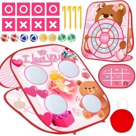 Valentines Bean Bag Toss Game Kids Outdoor Games,Outside Toys for Toddlers 3-5,Outdoor Games for Kids Ages 4-8,Double-Sided Foldable Corn Hole Board Backyard Valentines Party Games Favors Supplies