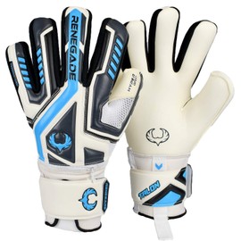 Renegade GK Talon Cryo Goalie Gloves with Pro-Tek Fingersaves | 3.5+3mm Hyper Grip & 4mm Duratek | White, Gray, Blue Soccer Goalkeeper Gloves (Size 6, Youth, Kids, Negative Cut, Level 2)