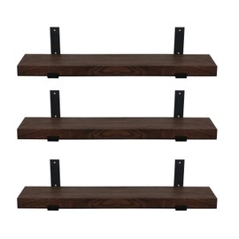 CONSDAN Floating Shelves, USA Grown Solid Oak Hardwood, Wall Shelves for Bedroom, Bathroom, Living Room, Kitchen, 24x7.5x1.5 in, Dark Walnut(Set of 3)