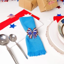 wonlex 250th Patriotic Bow Napkin Rings Set of 6, Alloy Red Blue White Bow Napkin Ring Serviette for Fourth of July, Table Decor, Banquet, Family, Festive Dinning