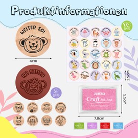 Nezyo Stamp Set for Teachers, 9 Wooden Teacher Stamps, 10 Sheets Animal Reward Stickers, 5 Ink Pads, Motivational Stamps, Gift for Reward, Teacher's Day, School Child, Nursery School (Macaron Colours)