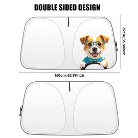 Windshield Sun Shade, Funny Puppy Foldable Car Front Window Covers, Sun Heat UV Rays Visor Protector Protection for Universal Cars, Trucks, and SUVs, Silver Coated on Both Sides（L, 63 * 35in）