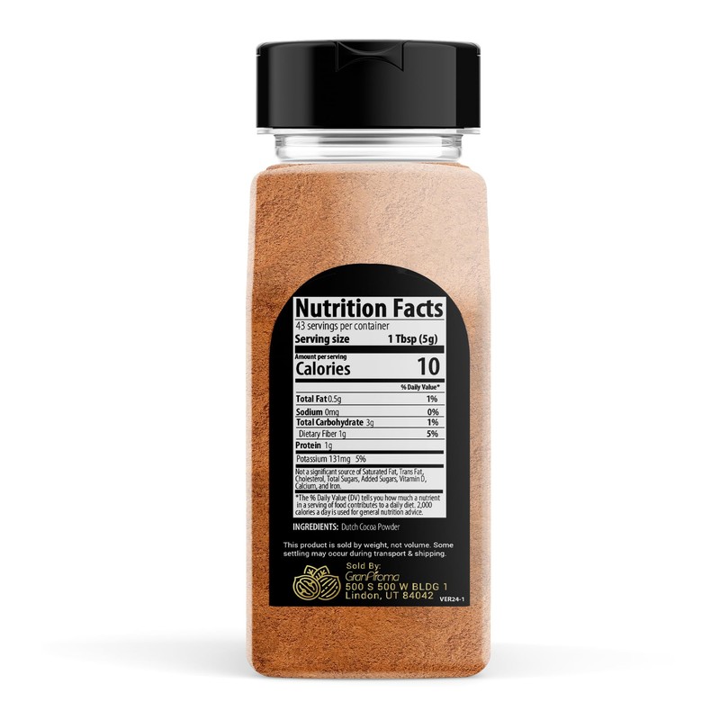 GranAroma Dutch Cocoa Powder, 7.6 oz, Baking Cocoa, Hot Chocolate,