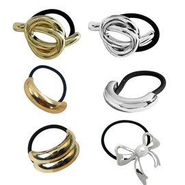 6 Ligas para el Cabello, Ligas para Cabello Metálico Dorados y Plateados, Cinturones de Pelo Elástico, Hair Ties, Accesorios Cabello, Adornos para Cabello Mujer