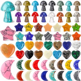 Nuenen 60 Pieces 25 * 25 * 6 mm Crystal Mushroom Sculpture Heart Shaped Moon Star Crystals Stones Bulks Worry Stones Assorted Hand Making Palm Thumb Gemstones for Witchcraft Meditation Reiki