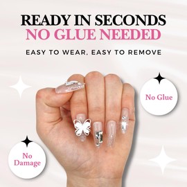 VotreNaeil Perfect Look Press On Nails (Party) - No Glue and Easy to Remove, 3D Glossy Nail Art for Prom and Party, Nail Kit with Adhesive Tabs, Stick On Fake Nails for Women (24 pcs) (P6)