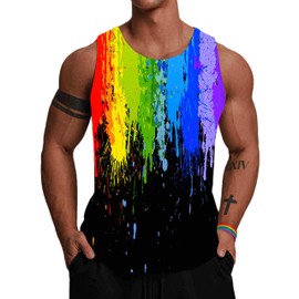 Wuiliy 3D Tank Tops for Men Colorful Sleeveless Print T Shirt Rainbow Beach Gym Vest Tee (L,Pigment-82)
