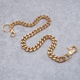 newtro Doubleness Layer Wallet Chain Trucker Jean Pants Chain for Men Puck Hip-Hop Biker Key Silver Black Gold DU02 (Gold)