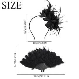 MUNSKT 2 Pcs Flower Cocktail Tea Party Feather Set, Headwear and Black Feather Fan, Elegant Style for Women and Girls, for Weddings, Parties, Garden Gatherings & Everyday Wear