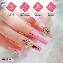 GALSPRO Long Press on Nails - Set of 24 Fake Nails with Designs in 12 Different Sizes for Perfect Fit, Cute False Nails Kit for Women with 0.07oz Nail Glue, A Double Sided Nail File & Cuticle Stick