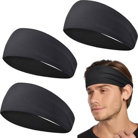 3-Pack Sweat-Wicking Headbands for Men – Non-Slip Moisture Absorbing Athletic Bands – Workout, Running, Gym, Sports, Basketball & Training Accessories – Comfortable & Stretchy Fit