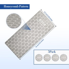Chumia 5 Pcs Diamond Sharpening Stone Knife Sharpening Honing Stone Lapping Plate Coarse Honeycomb Surface Plate Stone for Kitchen Blade Chisel, 5.9 x 2.48 Inch,200, 400, 800,1000, 1200 Grit