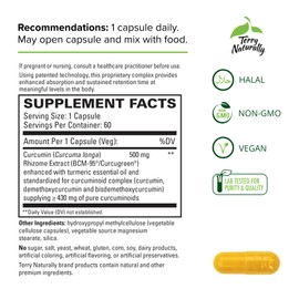Terry Naturally CuraMed 500 mg Curcumin Complex - 60 Capsules, Pack of 2 - Superior Absorption BCM-95 - Non-GMO, Vegan, Kosher, Gluten Free - 120 Total Servings