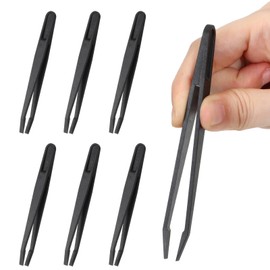 6 PCS Plastic Tweezers for Crafts, 4.7 Inch Slant Flat Tip Anti-Static Tweezers High Precision Industrial Tweezer for Making Repairing Crafts Electronic Tool, Black