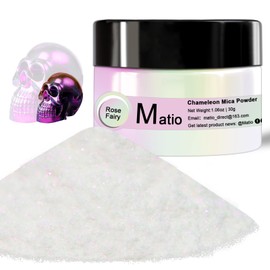 Matio Chameleon Mica Powder, 1.06oz/ 30g Rose Fairy White Chrome Powder, Pearlescent Effect Color Shift Pigment for Resin Craft, Soap Candle Dye, Nail Art, Makeup, Bath Bomb, Paint, Slime Pigment