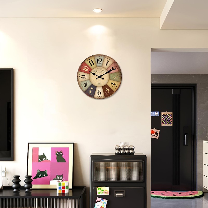 Constantplanet Farmhouse Wall Clocks for Living Room Decor Colorful Wall