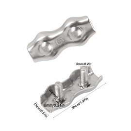 Rybtd Duplex Clamp, Pack of 12 Rope Clamps, 304 Stainless Steel Wire Rope Clips, M5 Rope Clamps, Wire Rope Clamp, 5 mm for Washing Line, Tensioner, Awning, Fixed Temporary Fences, Winch Ropes