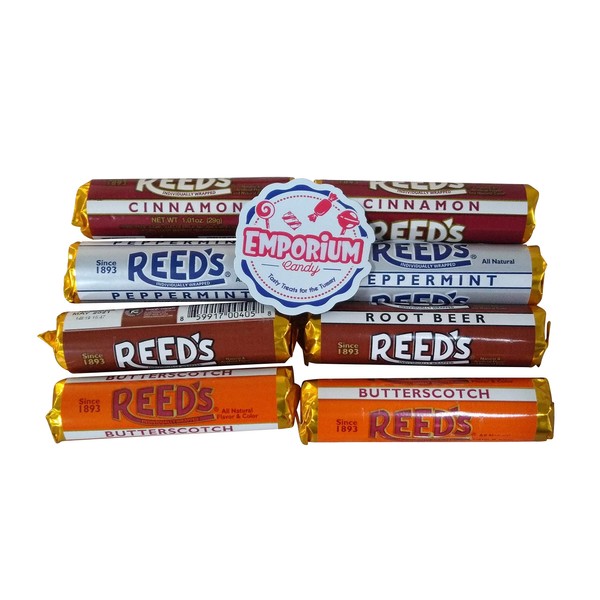 Reed's Candy Rolls Assortment - Cinnamon Root Beer Butterscotch Peppermint 2 Rolls of Each Flavor with Refrigerator Magnet