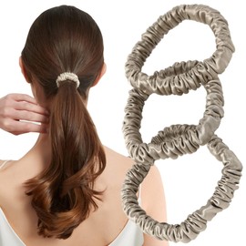 Silk Hair Ties Shushu 100% Hair Ties [Recommended by Beauty Professionals] "Gentle on Hair, Reduces Damage" Set of 3, Adult, Fashionable (Khaki)