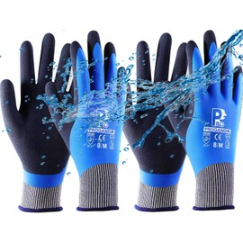 PROGANDA 2 Pairs of Waterproof Work Gloves, Garden Gloves, Protective Gloves, Double Latex Coated Gloves for Garden, Yard, Outdoor Work