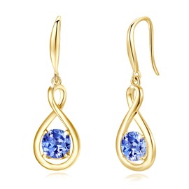 FANCIME Tanzanite Dangle Drop Earrings 925 Sterling Silver Yellow Gold Plated Dainty Infinity Gemstone December Birthstone Earring Fine Jewelry Birthday Day Gifts for Her Women