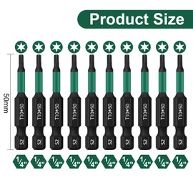 UBESTHS Torx Bit T10, Screwdriver Bits Set 10 Pieces, 1/4 Inch Hex Shank, 50 mm Length with Box