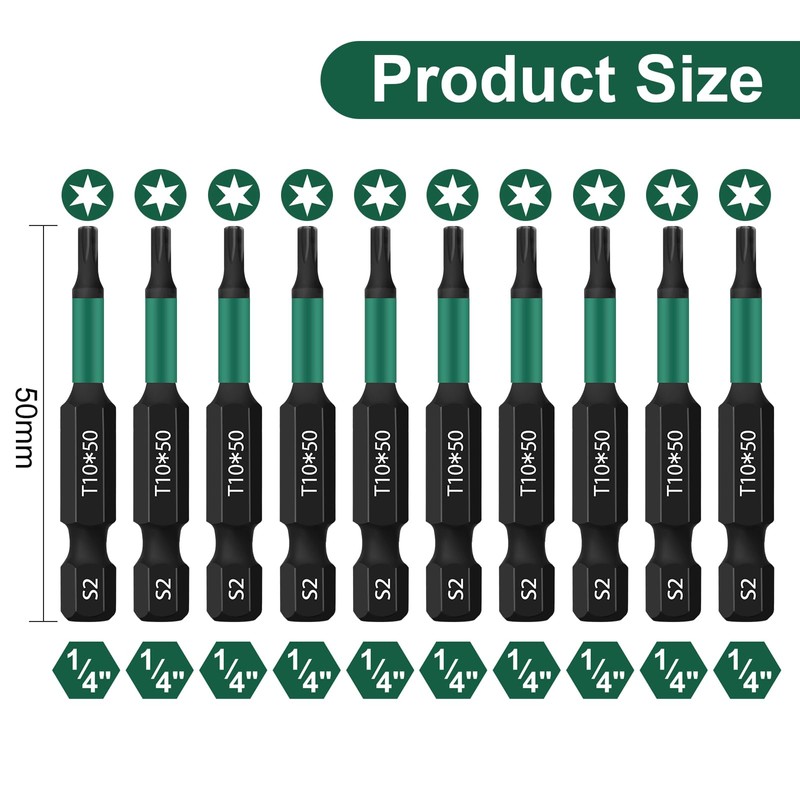 UBESTHS Torx Bit T10, Screwdriver Bits Set 10 Pieces, 1/4