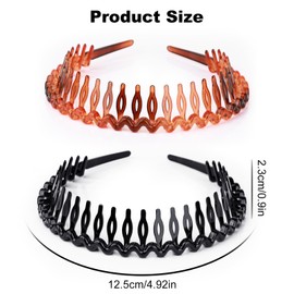 Tooth Headband for Women Girls, 2Pcs Zig Zag Headband Plastic Hair Bands Wavy Hair Comb Headband Alice Bands, Multi-Style Flexible Hair Accessories (Black/Brown)