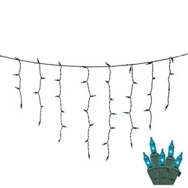 Vickerman Mini Light Icicle Set Features 100 Bulbs on Green Wire with 4" Bulb Spacing and 5.5" Drop Spacing for Indoor/Outdoor Use, 9', Teal