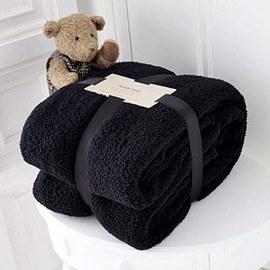 Hachette Teddy Fleece Throw Blanket Soft Warm Throw Over Sofa Bed Travel Bedspread Blanket (Black, Double - 150 x 200 cm)