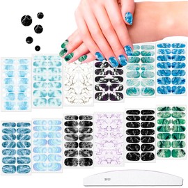 JERCLITY 168 Pieces 12 Sheets Women's Marble Nail Wraps Self-Adhesive Retro Style Marble Nail Polish Strips Full Cover Nail Stickers False Nail Strips Manicure Kit with Nail File for Women Kids