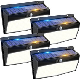 4 Pack 368 LED Solar Motion Sensor Lights Outdoor, Solar Fence Lights with 3 Lighting Modes, Solar Powered Security Lights Waterproof for Outside Yard Wall Garden Backyard Step Garage