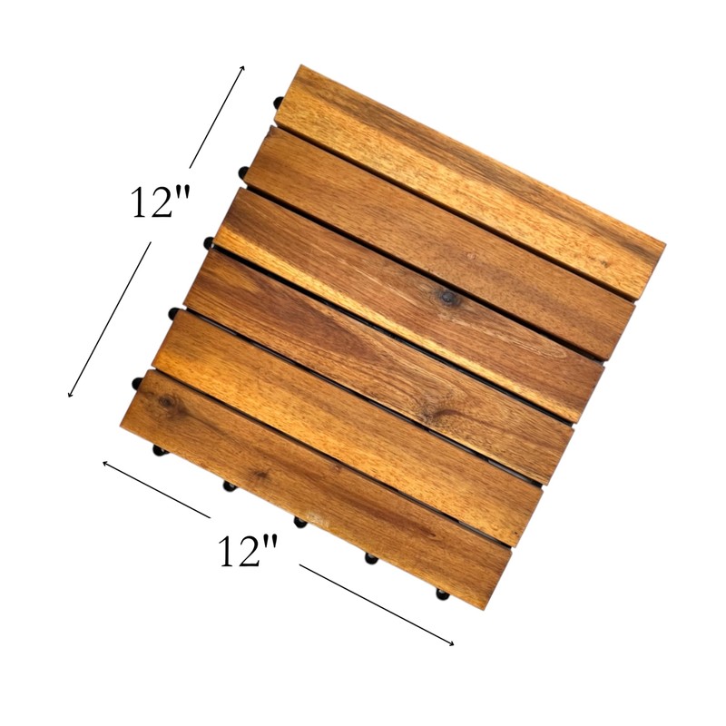 Patio Wise Acacia Hardwood Interlocking Patio Deck Tiles, 12" Easy