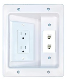 RiteAV 2 Phone Recessed Wall Plate Cable Concealer Management Kit with Power Outlet Hides Cords and Cables