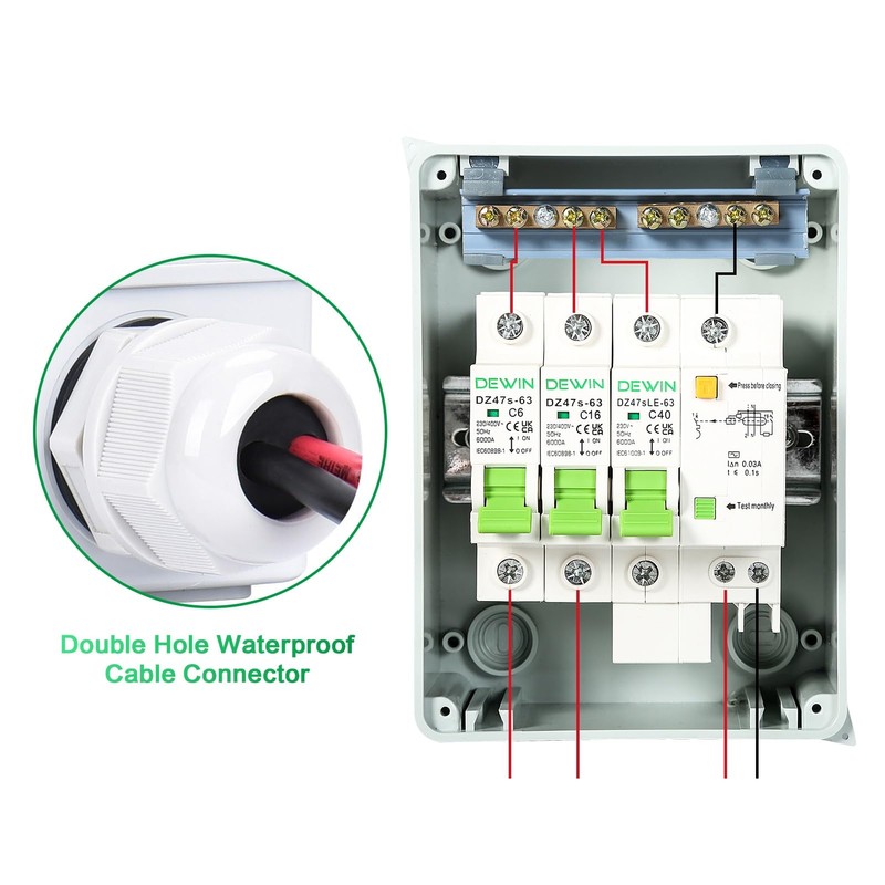 DEWIN Garage Consumer Unit 2 Way, Waterproof Distribution Box Miniature