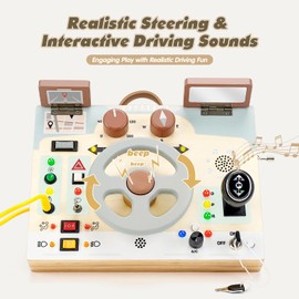 Joyreal Toddler Busy Board with LED Lights, Steering Wheel, Sounds, Montessori Toys for 1+ Year Old, Fidget Board Sensory Travel Toy, Gifts for Boys and Girls