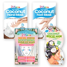 7th Heaven 'Soothing Spa Day' Beauty Kit - 4 Masks to Soften and Soothe Skin and Hair - Coconut, Shea Butter and Rose