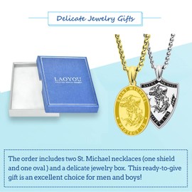 LAOYOU Archangel Michael Necklace Stainless Steel Saint Michael Necklace Medal for Men Women Protection Amulet St. Michael Pendant Blessed Catholic medallion Jewelry Gifts Gold Oval Silver Shield