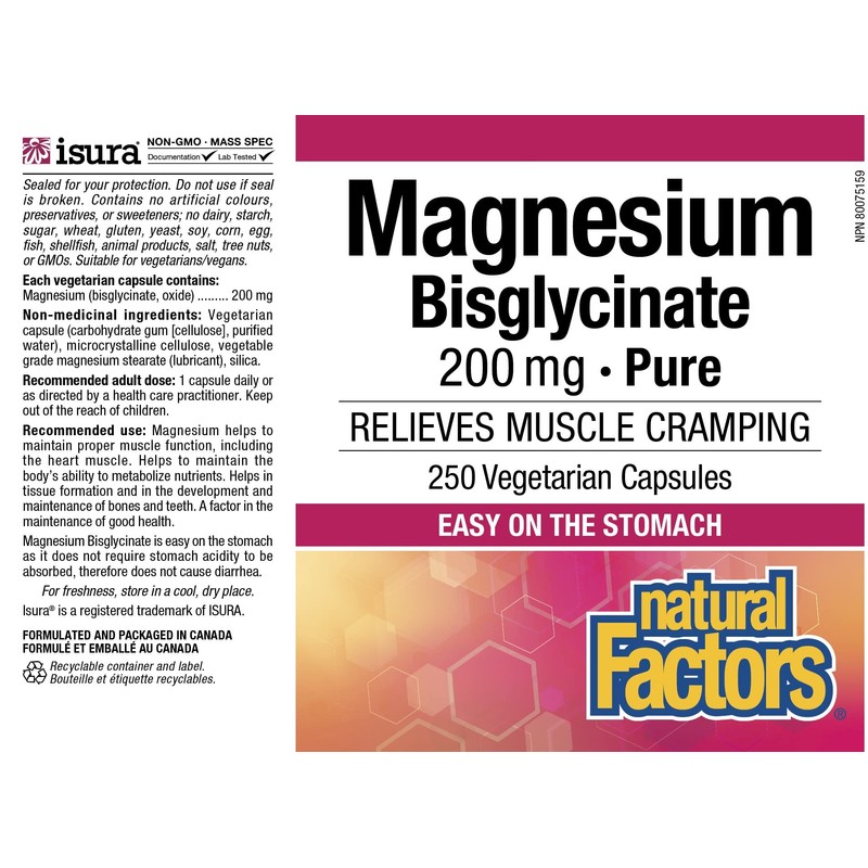 Natural Factors Natural Factors Magnesium Bisglycinate, 200 mg, 250 capsules,