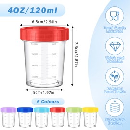 24 Pcs Small Plastic Containers with Lids, 4oz/120ml Small Food Containers with Lids in 6 Colors with Graduation, Food Storage Pots for Sauce Snack Yoghurt, Reusable & Leakproof, with Label Stickers