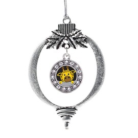 Inspired Silver - Peeking Giraffe Silver Christmas Ornament - Circle Charm Christmas Tree Ornament with Cubic Zirconia - Holiday Hanging Decoration