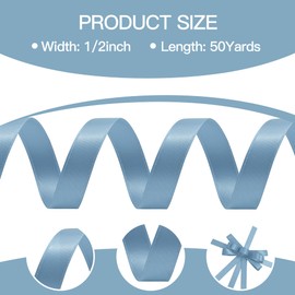 Yamkim Double Faced Polyester Dusty Blue Satin Ribbon 1/2 Inch 50 Yards Fabric Ribbons for Gift Wrapping Invitations Wedding Flower Bouquet and Sewing